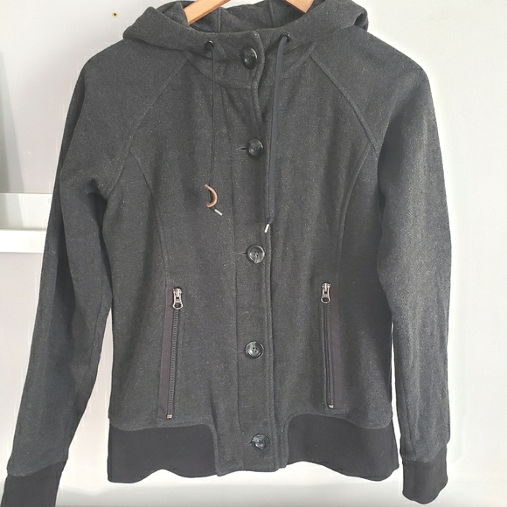 MEC Boiled Wool Hoodie Sweater Jacket Dark Grey Size Small